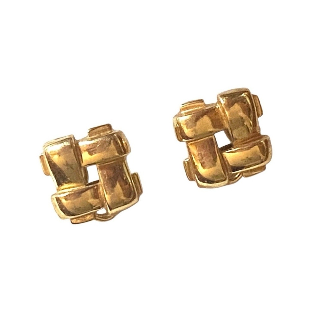 VINTAGE TIFFANY & CO 18K 750 YELLOW GOLD WEAVED SQUARE CLIP EARRINGS